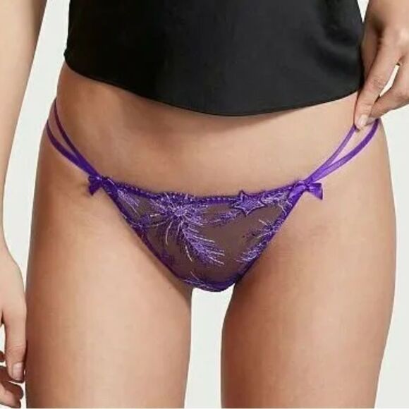 Victorias Secret Very Sexy Starstruck Mesh V- string thong panty Bright violet - Picture 3 of 8